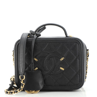 Chanel Filigree Vanity Case Quilted Caviar Small
