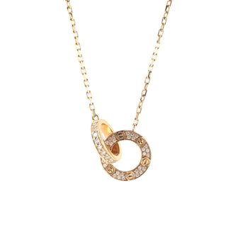 Cartier Love Interlocking Pave Necklace 18K Rose Gold and Diamonds