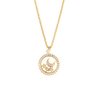 Chopard Happy Diamonds Moon and 3 Stars Round Pendant Necklace 18K Yellow Gold and Diamonds
