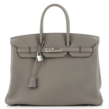 Hermes Birkin Handbag Bicolor Clemence with Palladium Hardware 35