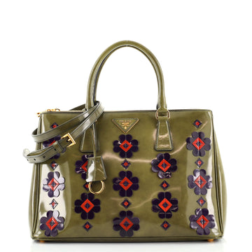 Prada Flowers Galleria Double Zip Tote Spazzolato Leather Medium