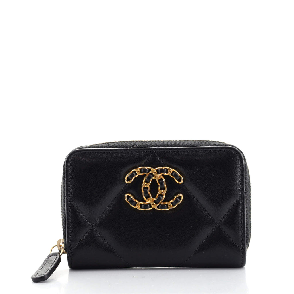 Chanel 19 Zip Coin Purse Quilted Goatskin Black 1248381