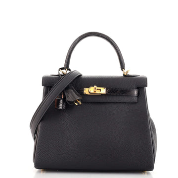 Hermes Touch Kelly Handbag Black Togo with Lizard and Gold Hardware 25