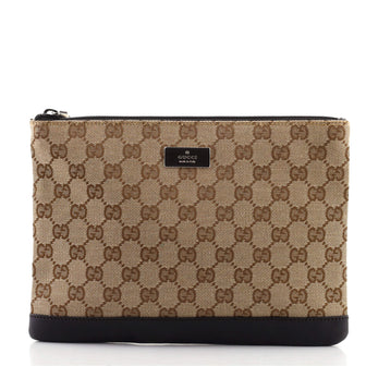 Gucci Vintage Zip Clutch GG Canvas with Leather Small