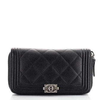 Chanel So Black Boy Zip Around Wallet Quilted Caviar Small