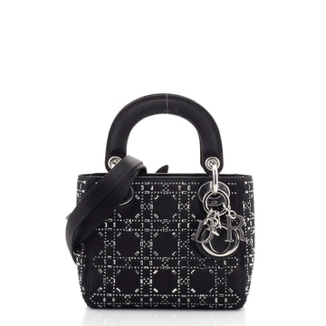 Christian Dior Lady Dior Bag Crystal Embellished Cannage Quilt Satin Mini