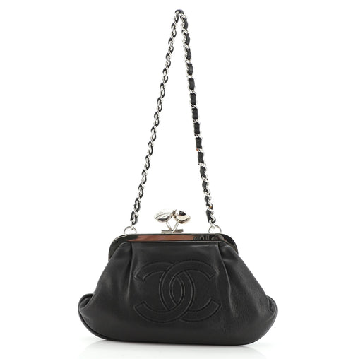 Chanel Vintage CC Chain Kisslock Frame Bag Leather Small Black 1249412