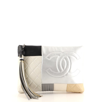Chanel O Case Clutch Colorblock Quilted Leather Medium