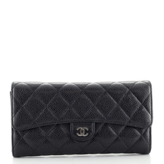 Chanel CC Gusset Classic Flap Wallet Quilted Caviar Long