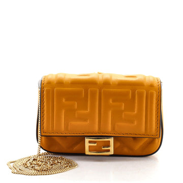 Fendi Chain Baguette Charm Bag Zucca Embossed Leather Nano