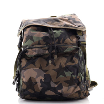 Valentino Camustars Buckle Backpack Printed Camo Nylon Large