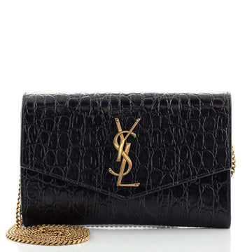 Saint Laurent Uptown Chain Wallet Crocodile Embossed Leather