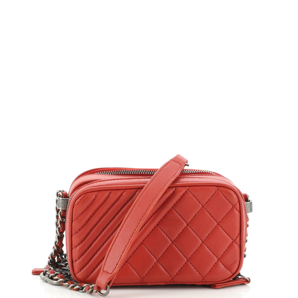Chanel Coco Boy Camera Bag Quilted Leather Small Red