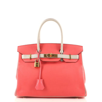 Hermes Birkin Handbag Bicolor Chevre de Coromandel with Gold Hardware 30