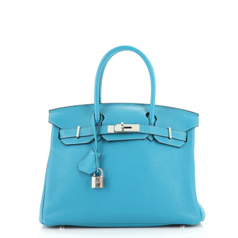 Hermes Birkin Handbag Blue Clemence with Palladium Hardware 30