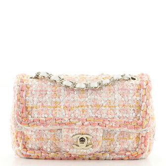 Chanel Classic Single Flap Bag Braided Quilted Tweed Mini