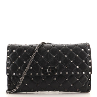 Valentino Rockstud Spike Wallet on Chain Quilted Leather Small