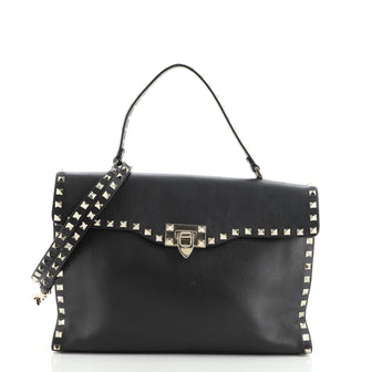 Valentino Rockstud Convertible Top Handle Bag Leather Medium
