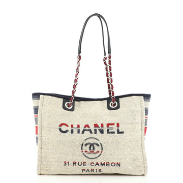 Chanel Deauville Tote Canvas with Striped Detail Small