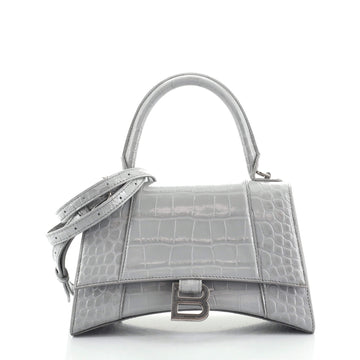 Balenciaga Hourglass Top Handle Bag Crocodile Embossed Leather Small