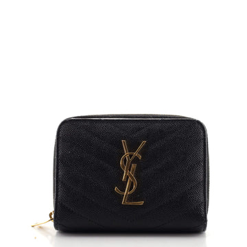 Saint Laurent Classic Monogram Zip Around Wallet Matelasse Chevron Leather Compact