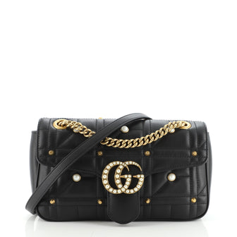 Gucci Pearly GG Marmont Flap Bag Embellished Matelasse Leather Small