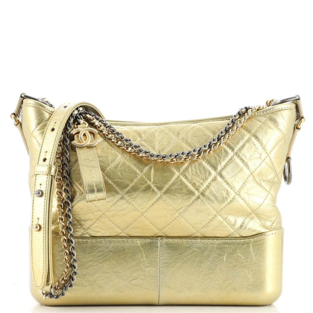 Chanel Gabrielle Hobo Quilted Metallic Aged Calfskin Medium Gold