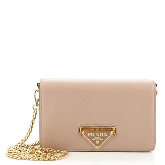 Prada Flip Lock Wallet on Chain Clutch Saffiano Leather Small