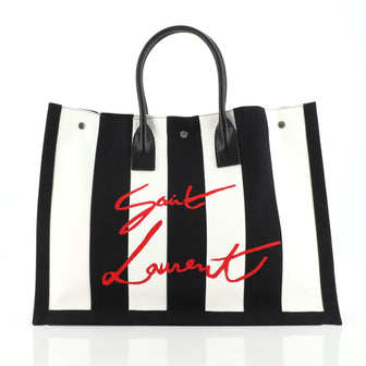 Saint Laurent Noe Shopping Tote Striped Canvas Large