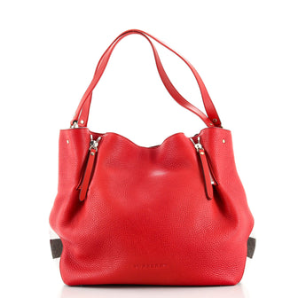 Burberry Maidstone Tote Leather and House Check Canvas Medium