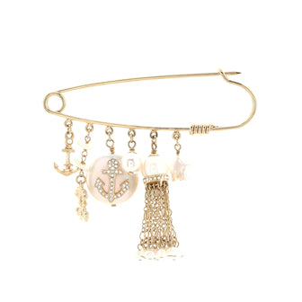 Chanel CC Anchor Charms Safety Pin Brooch Metal with Crystals and Faux Pearls