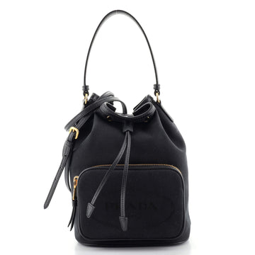 Prada Logo Drawstring Bucket Bag Canvas