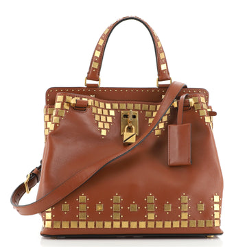 Valentino Joy Lock Top Handle Bag Studded Leather Medium
