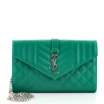 Saint Laurent Classic Monogram Chain Wallet Mixed Matelasse Leather Medium