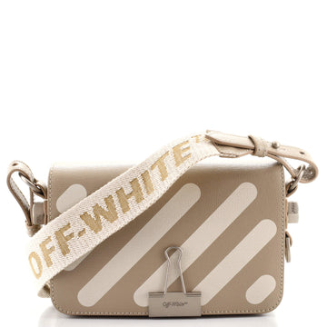 Off White Binder Clip Flap Bag Striped Leather Mini