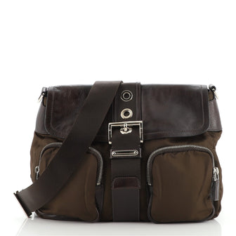 Prada Double Pocket Buckle Flap Bag Tessuto and Leather Medium