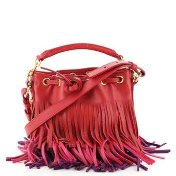 Saint Laurent Fringe Emmanuelle Bucket Bag Leather Small