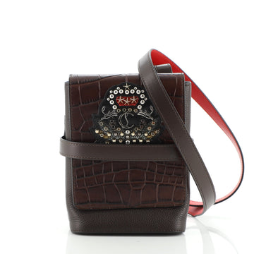 Christian Louboutin Benech Reporter Bag Crocodile Embossed Leather