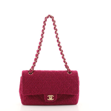 Chanel Vintage Classic Double Flap Short Chain Bag Quilted Tweed Medium