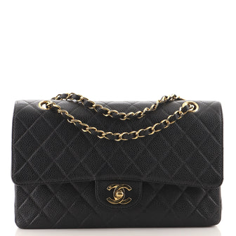 Chanel Vintage Classic Double Flap Bag Quilted Caviar Medium