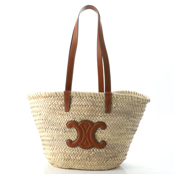 Celine Triomphe Basket Shoulder Bag Raffia with Leather Medium
