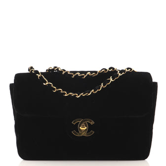 Chanel Vintage Classic Single Flap Bag Chevron Velvet Maxi