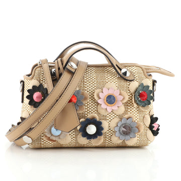 Fendi By The Way Satchel Floral Embellished Raffia Mini