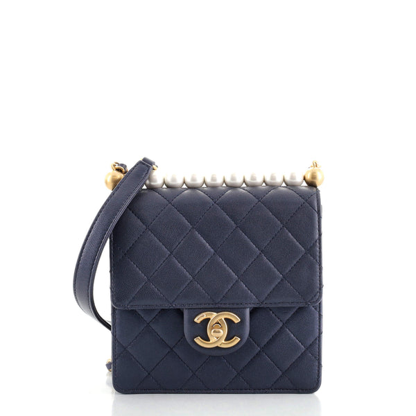 Chanel Chic Pearls Flap Bag Quilted Lambskin Mini Blue 125209231