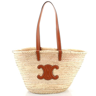 Celine Triomphe Basket Shoulder Bag Raffia with Leather Large