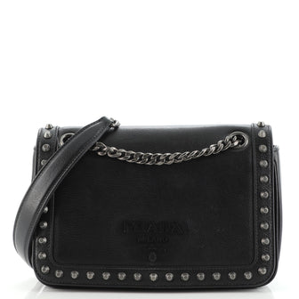 Prada Chain Flap Bag Studded Glace Calf Small