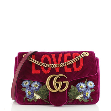 Gucci GG Marmont Flap Bag Embroidered Matelasse Velvet Medium