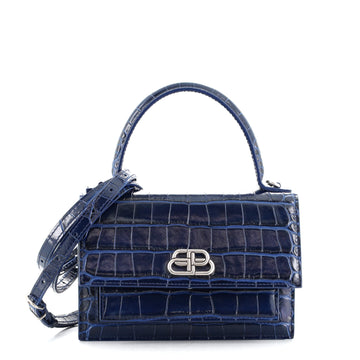Balenciaga Sharp Top Handle Bag Crocodile Embossed Leather XS