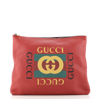 Gucci Logo Portfolio Pouch Printed Leather Medium