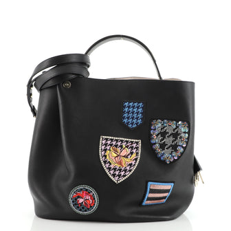 Christian Dior Diorific Bucket Bag Patch Embellished Leather Medium